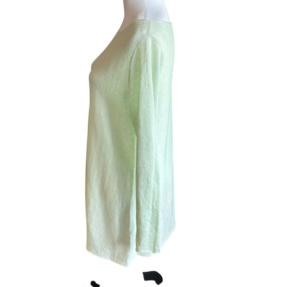 Eileen Fisher Sweater Large Pale Green Organic Linen Knit Tunic Top Long Sleeve - Picture 2 of 9